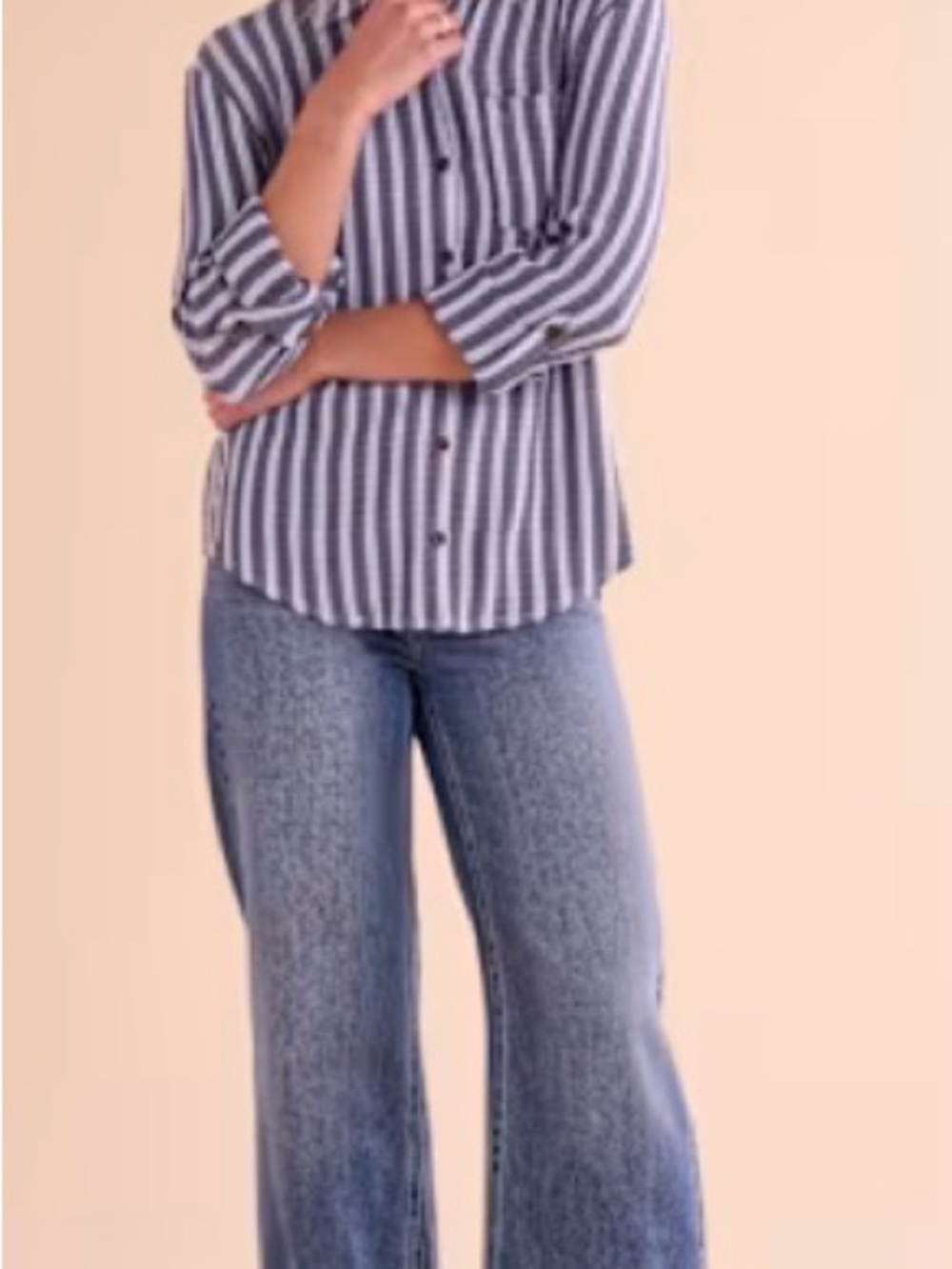 Natural Reflections Blue and White Striped Button-Down Shirt